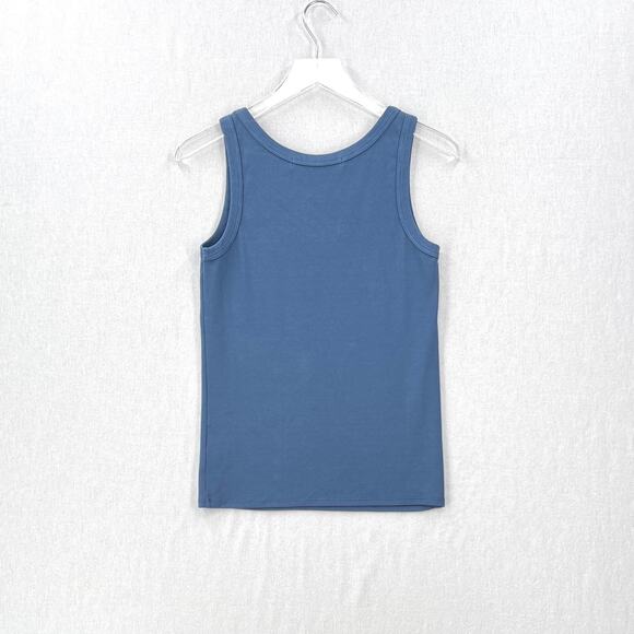 ENZA COSTA Supima Rib Scoop Tank Top Womens Medium Blue Sleeveless Quiet Luxury - Picture 2 of 13